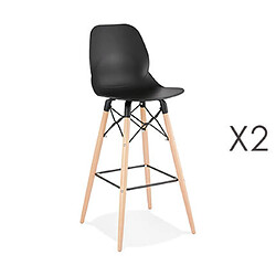 Mes Lot de 2 chaises de bar H75 cm noires et pieds naturels - LAYNA