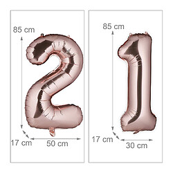 Avis Relaxdays Ballon chiffre numéro 21 gonflable anniversaire décoration géant mariage fête hélium 85-100 cm, argent