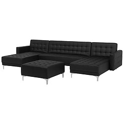 Acheter Beliani Canapé en U avec pouf ottoman Cuir PU Réversible Noir ABERDEEN