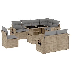 vidaXL Salon de jardin avec coussins 9 pcs beige résine tressée