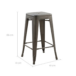 Rendez Vous Deco Tabouret de bar mi-hauteur Indus gris mat 66cm (lot de 2)