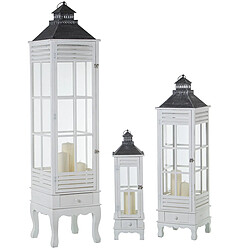 Lanternes Alexandra House Living Blanc Bois Verre Bois d'épicéa (3 Pièces) 