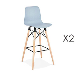 Mes Lot de 2 chaises de bar H76 cm bleues et pieds naturels - YAREN