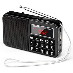 PRUNUS radio portable FM AM (MW) SW USB Micro-SD MP3 avec batterie rechargeable 1200 mAh noir