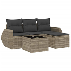 vidaXL Salon de jardin 5 pcs avec coussins gris clair résine tressée