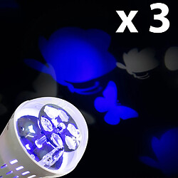 Lot 3 Ampoules LED E27 projection motifs papillons Eclairage enfants Lot de 3 ampoules LED qui projettent au plafond des papillons colorés de façon rotative. Une ampo...