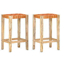 vidaXL Tabourets de bar lot de 2 marron cuir véritable 75 cm