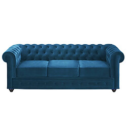 Vente-Unique Canapé 3 places CHESTERFIELD - Velours bleu canard