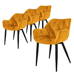 ML-Design Lot de 4 chaise salle à manger assise jaune moutarde en velours pieds métal noir 