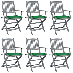 vidaXL Chaises pliables d'extérieur lot de 6 et coussins Bois d'acacia