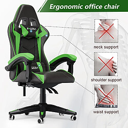 BIGZZIA Fauteuil de Bureau - Chaise Gaming - Siège de Bureau Réglable Gaming Racing - avec coussin et dossier inclinable Vert