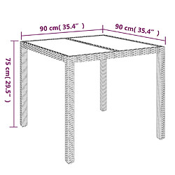 vidaXL Table de jardin dessus en verre Gris 90x90x75 cm Résine tressée pas cher