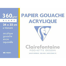 Clairefontaine Papier gouache acrylique 360g format 24x32cm pochette de 6 feuilles