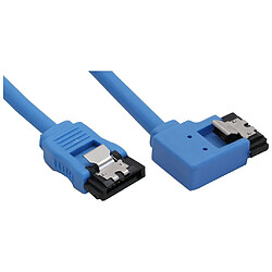 Câble de raccordement SATA 6Gb/s rond, plié à gauche, InLine®, bleu, avec languette, 0,5m