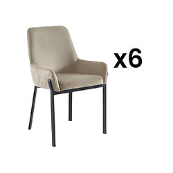 Lot de 6 chaises avec accoudoirs en velours et métal - Beige - CAROLONA de Pascal MORABITO 