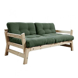 Inside 75 Banquette convertible futon STEP pin massif coloris vert olive couchage 70*200 cm.