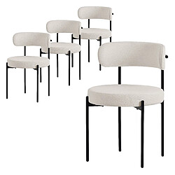 ML-Design Lot de 4 chaises de cuisine rond en tissu teddy blanc avec dossier pied en acier