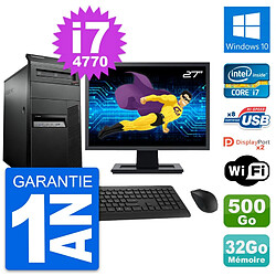 PC Tour Lenovo M93p Ecran 27" Core i7-4770 RAM 32Go Disque 500Go Windows 10 Wifi · Occasion 