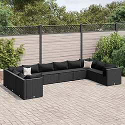 vidaXL Salon de jardin 10 pcs avec coussins noir résine tressée