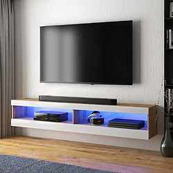 Selsey Meuble tv - VIANSOLA - 140 cm - chêne lancaster / blanc brillant - éclairage LED