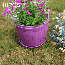 Wewoo Pot de fleur Violet 10 PCS imitation en bois tonneau en plastique de résine avec plateau, diamètre supérieur: 16cm, hauteur: 13,5 cm 