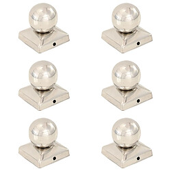 vidaXL Bouchons de poteau 6 pcs Globe final Acier inoxydable 71x71 mm