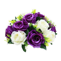 26cm Réaliste Artificielle Rose Fleurs Boule 15 Têtes De Mariage Bouquet Décor Blanc Violet Foncé