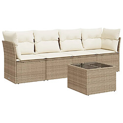 vidaXL Salon de jardin avec coussins 5 pcs beige résine tressée