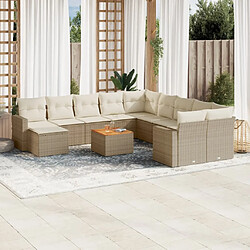 vidaXL Salon de jardin avec coussins 12 pcs beige résine tressée