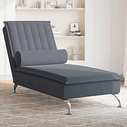 vidaXL Chaise longue de massage avec traversin gris foncé velours