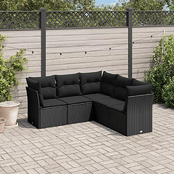 vidaXL Salon de jardin 5 pcs avec coussins noir résine tressée 