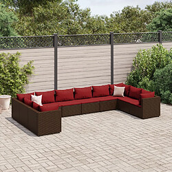 vidaXL Salon de jardin 10 pcs avec coussins marron résine tressée 