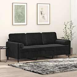 vidaXL Canapé 3 places avec oreillers décoratifs noir 180 cm velours 