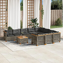 vidaXL Salon de jardin 11 pcs avec coussins gris résine tressée