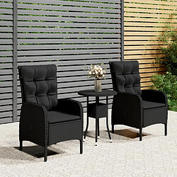 Maison Chic Mobilier de table de bistro et chaises de jardin 3 pcs Résine tressée Noir -GKD241470