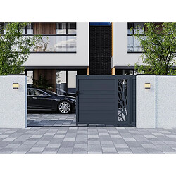 Vente-Unique Portail électrique coulissant aluminium semi ajouré à motifs L350 x H187 cm anthracite LABRIT II