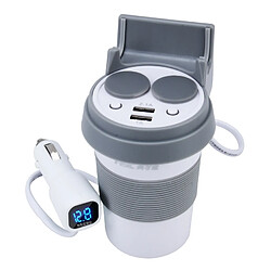 Wewoo HSC HSC-500D voiture tasse chargeur blanc 2.1A / 1A double ports USB 12V-24V avec 2-Socket Cigarette LED affichage universel support de téléphone