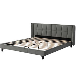 ComfortXL Lit En Tissu Gris En Velours Avec Sommier à Lattes Et Tête De Lit 160*200cm 