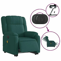 Maison Chic Fauteuil Relax pour salon, Fauteuil inclinable de massage électrique Vert foncé Tissu -GKD13714 pas cher