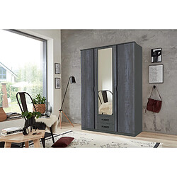 Pegane Armoire, meuble de rangement coloris Graphite, rechampis noir -  Longueur 135 x Hauteur 199 x Profondeur 58 cm 