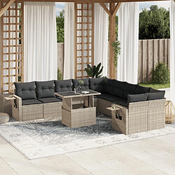 vidaXL Salon de jardin 11 pcs avec coussins gris clair résine tressée