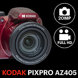 KODAK Pack Bridge Numérique Pixpro Astro Zoom AZ405 + Carte SDHC Kodak Ultra High Speed U1 32GB - Appareil Photo 20 mégapixels, Zoom X40, Grand angle, LCD, Vidéo Full HD 1080p, OIS, Pile AA - Rouge - Rouge