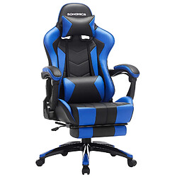 Helloshop26 Fauteuil gamer chaise gaming siège de bureau ergonomique repose-pieds télescopique dossier réglable de 90° à 135° accoudoirs synchronisés charge 150 kg noir et bleu 12_0001424 