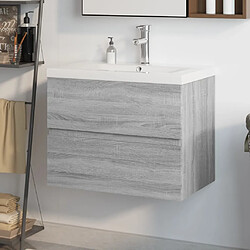 vidaXL Meuble lavabo avec bassin intégré Sonoma gris Bois d'ingénierie 