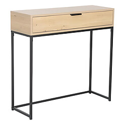 Pegane Console avec 1 tiroir en bois coloris chêne clair et métal coloris noir - longueur 80 x profondeur 28 x hauteur 77 cm