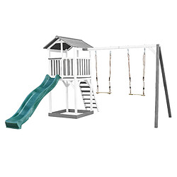 AXI Beach Tower Aire de Jeux avec Toboggan en VERT, 2 Balançoires & Bac à Sable | Grande Maison Enfant extérieur en Gris & BLANC | Cabane de Jeu en Bois FSC 