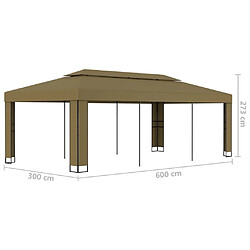 vidaXL Tonnelle avec double toit 3x6 m Taupe 180 g/m² pas cher