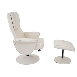 Mendler Fauteuil relax Helsinki, fauteuil de télévision avec tabouret ~ similicuir, crème