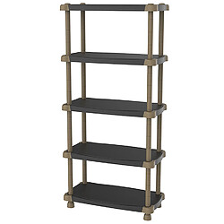 Pegane Etagère de rangement 5 niveaux intérieur/extérieur coloris noir/taupe - Longueur 88 x Profondeur 43 x Hauteur 184 cm 