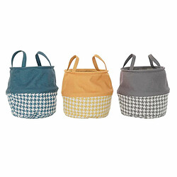 Panier à linge DKD Home Decor Pied de coq Jaune Gris Gris foncé 28 x 28 x 28 cm (3 Unités)